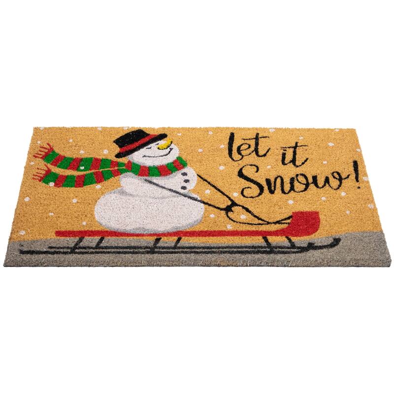 Brown White Snowman Let it Snow Coir Christmas Doormat 18" x 30"