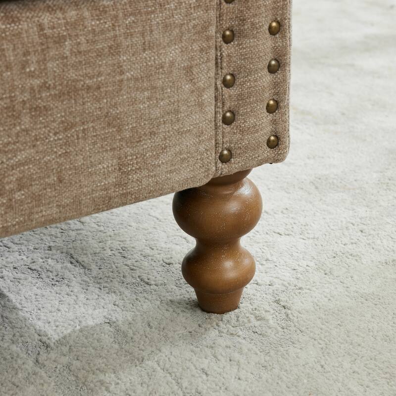 75.2"Wide Upholstered Chaise Lounge with Nailheads, Sleeper Sofa Couch With 4 Throw Pillows & 2 Bolsters, Rubberwood Legs