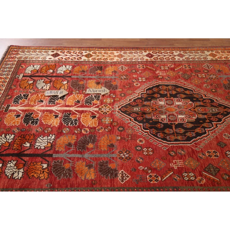 Hand Knotted Oriental 100% Wool Carpet Traditional Medallion Red Shiraz Area Rug - 8' 10'' X 5' 1''