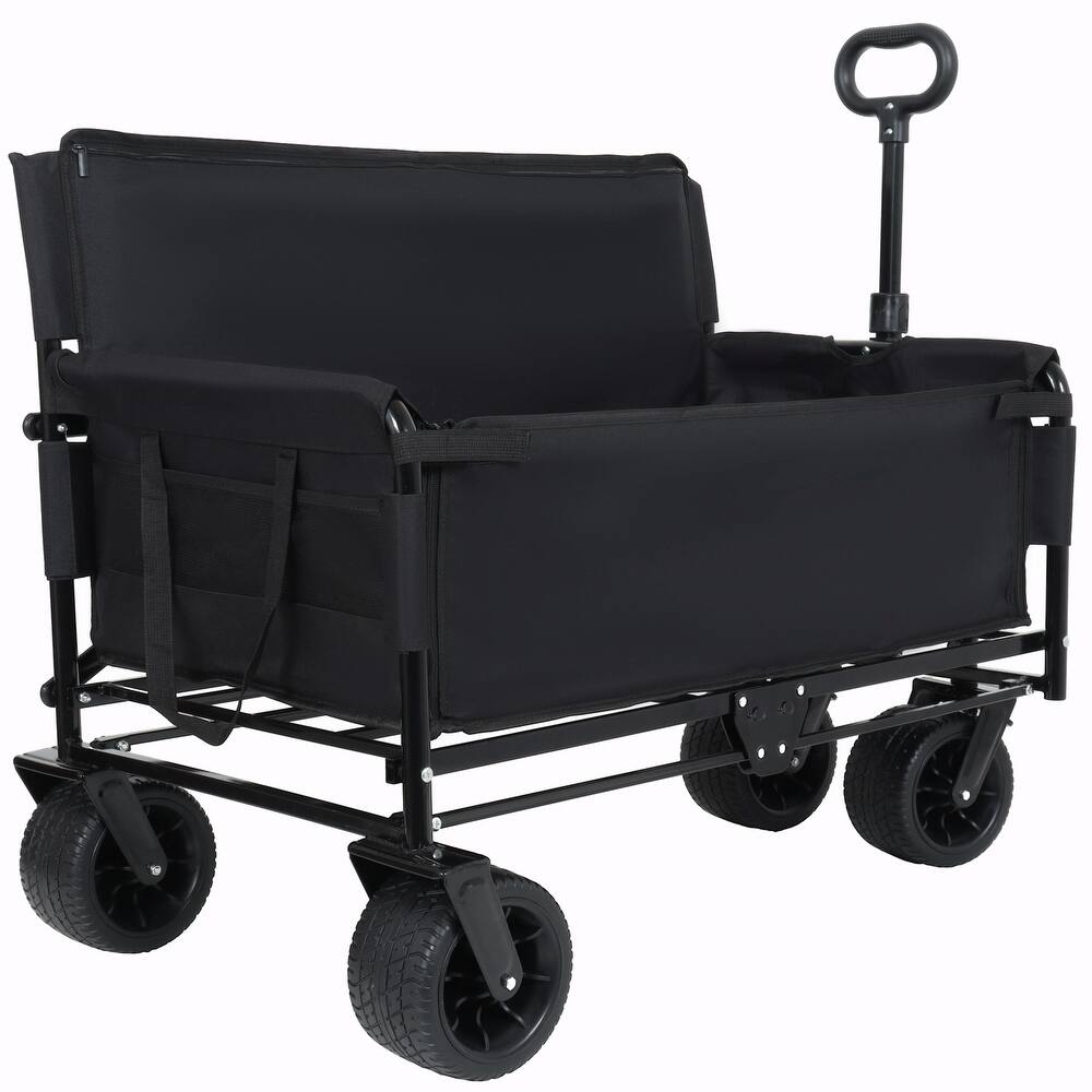 3-in-1 Convertible Folding Wagon Cart with Bench Seat & Storage - 500lbs Heavy-Duty Utility Wagon, 180L Capacity