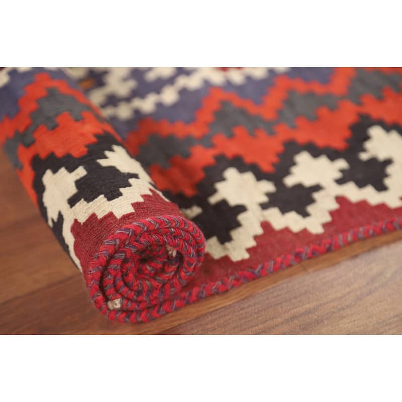 Red Kilim Qashqai Persian Area Rug Flatweave Wool Carpet - 5'4" x 7'11"