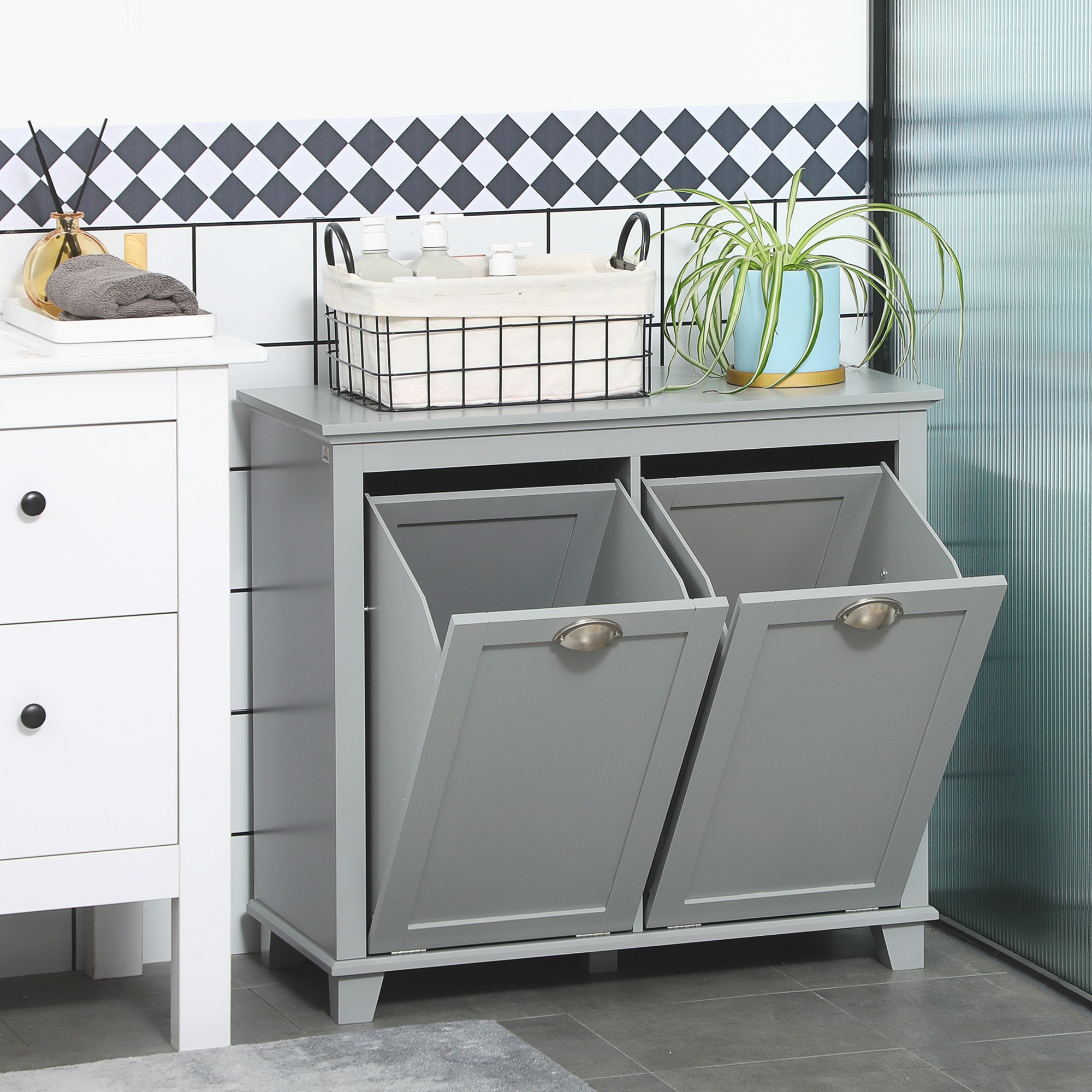 Homcom laundry room organization and storage cabinet freestanding furniture clearance with 2 tilt out hamper design
