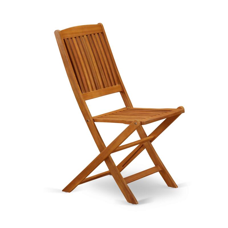 East West Furniture 3 Piece Outdoor Bistro Set- a Square Acacia Wood Coffee Table and 2 Folding Side Chairs, Natural Oil
