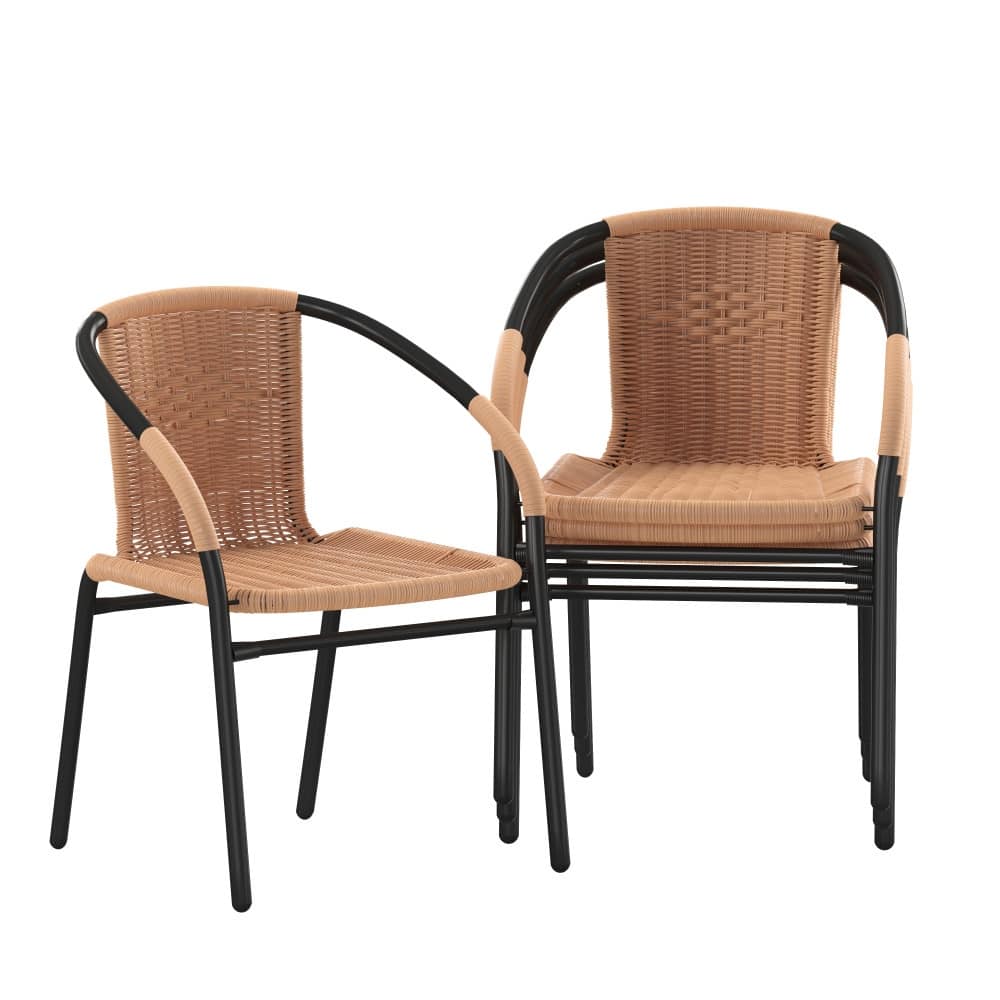Indoor/Outdoor Stacking Rattan Restaurant Patio Chairs (Set of 4)