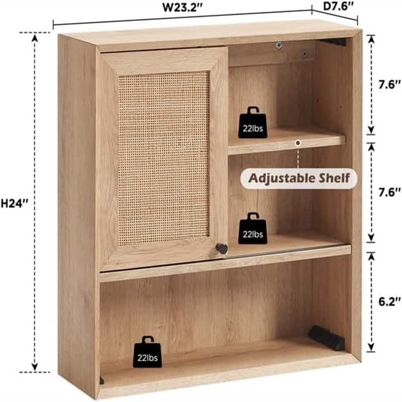 Bathroom Wall Cabinet - 7.8"D x 23.5"W x 24"H