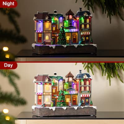 Glitzhome 13.75"L Lighted Christmas Train station Resin Village with Movement and Music