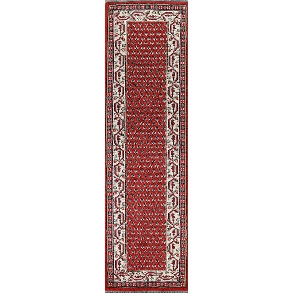slide 1 of 19, Red Traditional Botemir Runner Rug Hand-knotted Wool Carpet - 2'6" x 9'8"