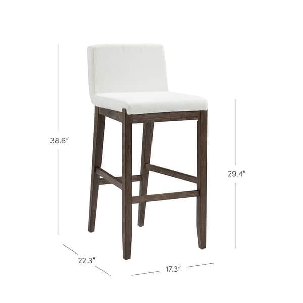 dimension image slide 7 of 11, Gracie Modern Bar Stool, Boucle Upholstered Chair and Brushed Wooden Legs