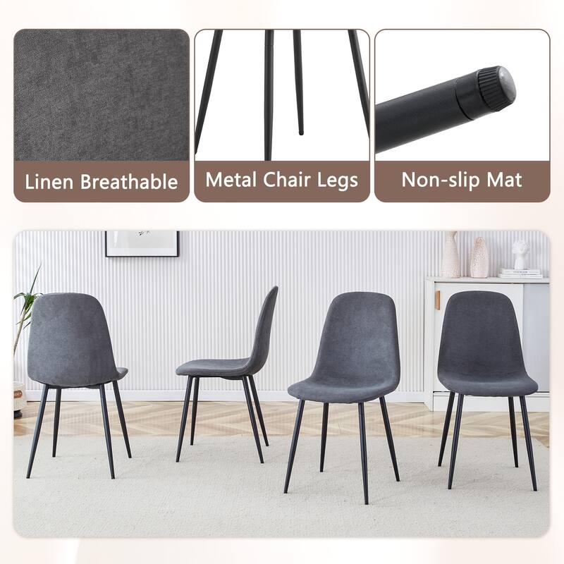 5-Piece Modern Dining Set, 64.5x35.4 Inch Textured Table & 4 High-Resilience Fabric Chairs with Metal Legs