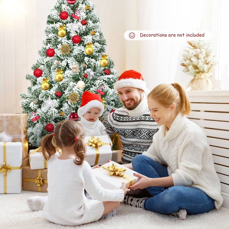 Gymax 4.5ft Snow Flocked Christmas Tree Hinged Artificial Pine Tree w/ - See Details
