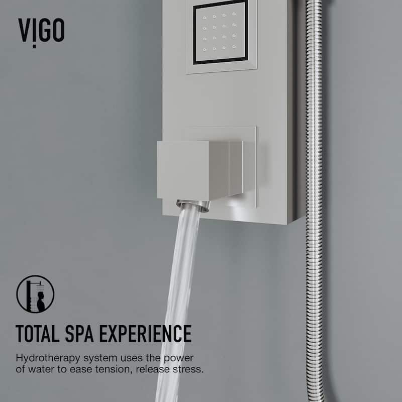 VIGO Bowery 58" H x 5" W 4-Jet Shower Panel with Square Shower Head and Tub Filler