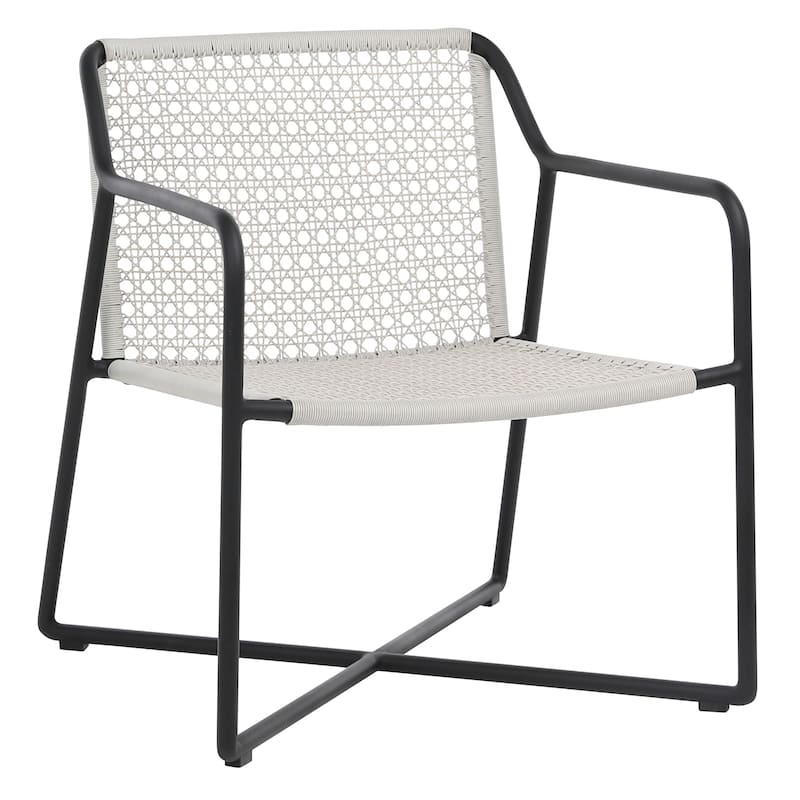 Catalina Indoor-Outdoor Grey and Black Woven Rope and Iron Occasional Chair - Light Grey