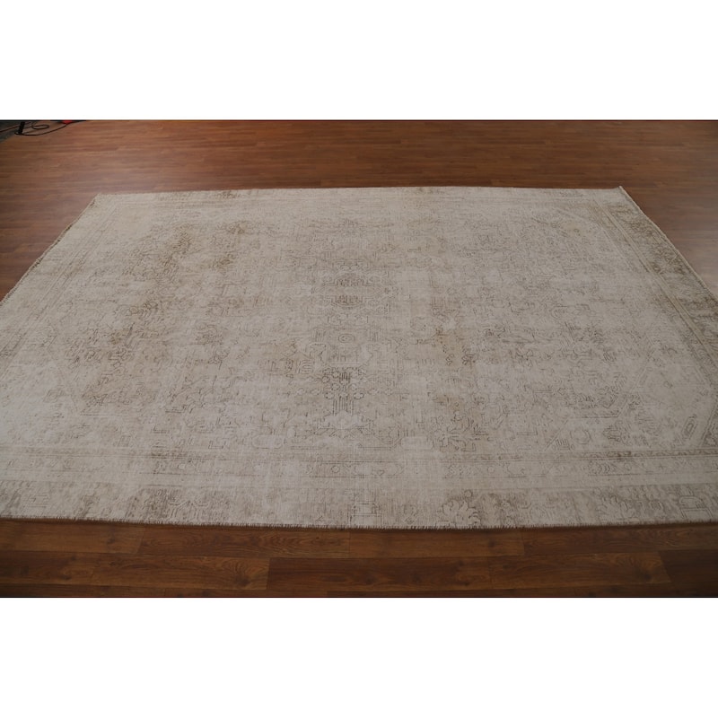 Tabriz Persian Vintage Rug Handmade Beige Wool Carpet - 6'9" x 10'0"