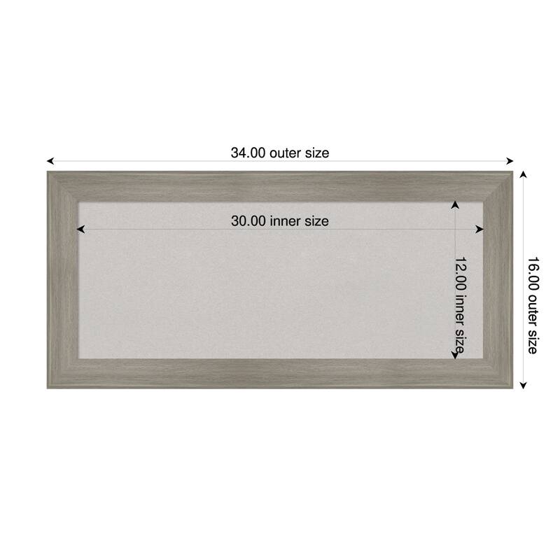 Grand Greywash Narrow Framed Cork Board - Bulletin Board, Organization Board, Pin Board - Grey - 34 x 16 in