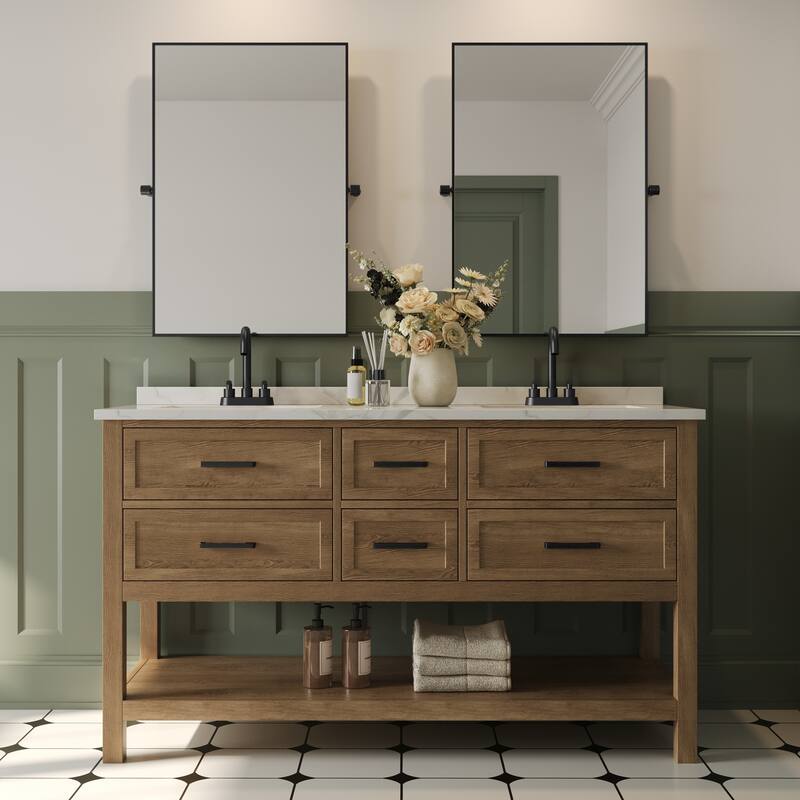 4" Centerset 3 Holes Double Handle 360° Swivel Bathroom Sink Faucet