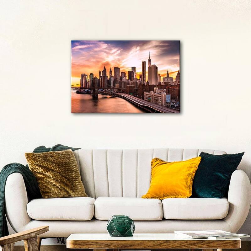 Brooklyn Bridge Skyline Wall Decor Sunset Cityscape Poster