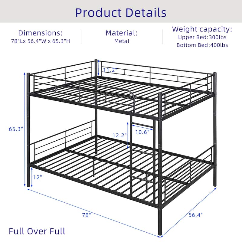 Various Sizes Metal Bunk Beds Frame with Ladder and High Guardrail, Heavy Duty Metal Bunk Beds🛍️🛒