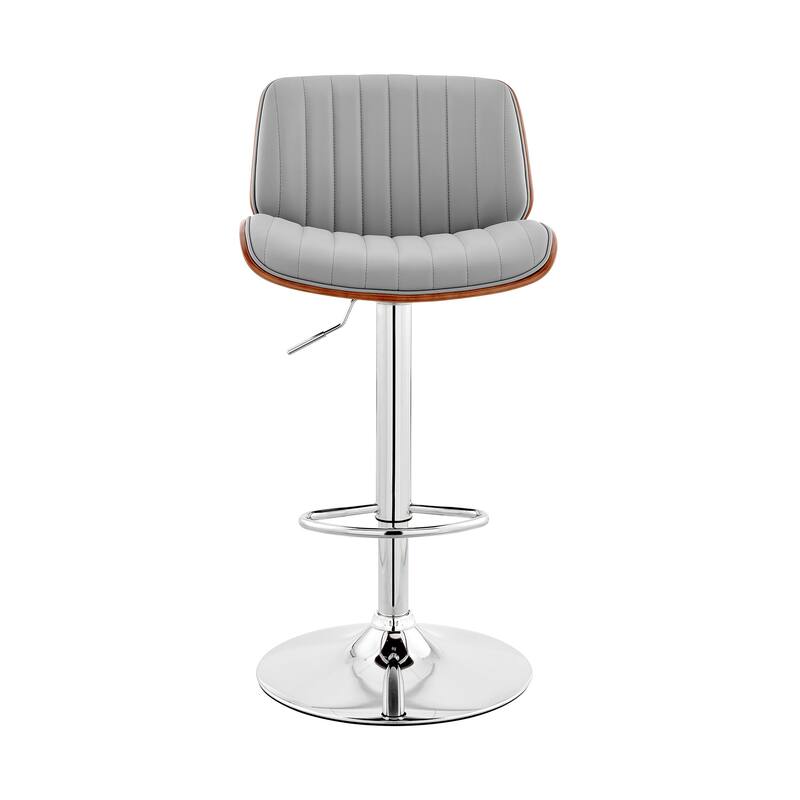 24" Upholstered Adjustable Height Swivel Bar Chair with Footrest and Iron Frame Perfect for Kitchen Island - 43”H x 19”W x 20”D - Grey and Silver