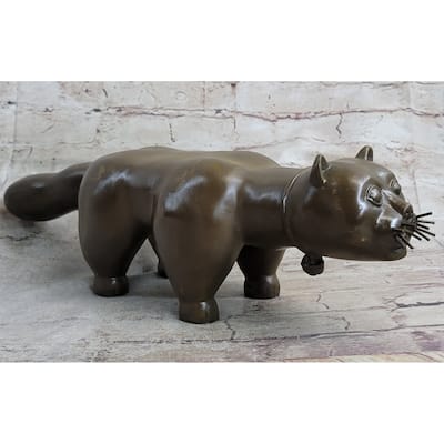 Handcrafted Large Botero Cat Gato Feline Animal Bronze Sculpture Figurine Figure