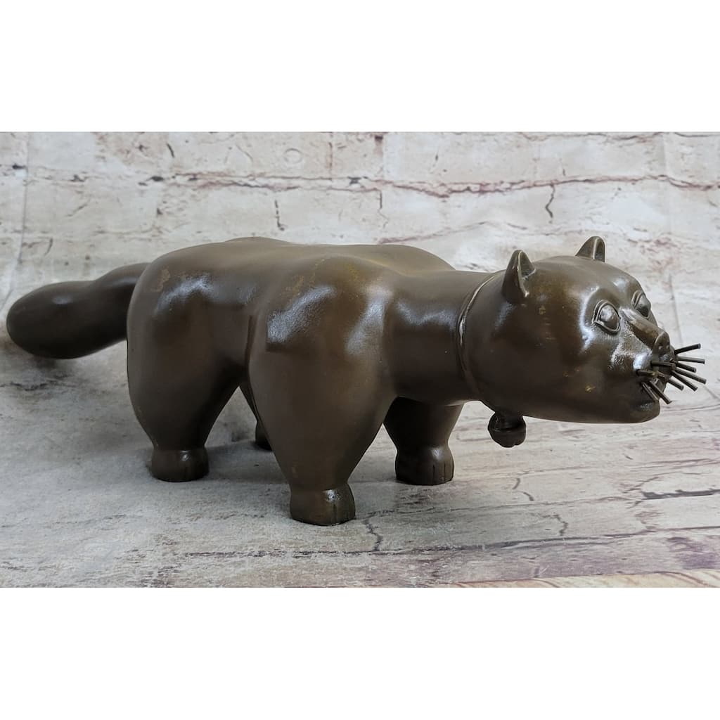 Handcrafted Large Botero Cat Gato Feline Animal Bronze Sculpture Figurine Figure