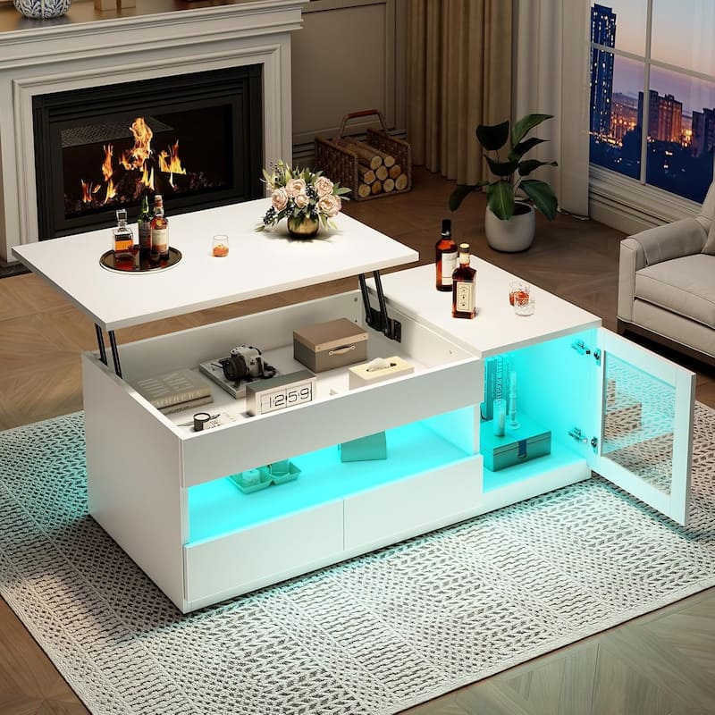 Lift Top Coffee Table 2 Drawers Glass Storage Cabinet Coffee Tables Living Room
