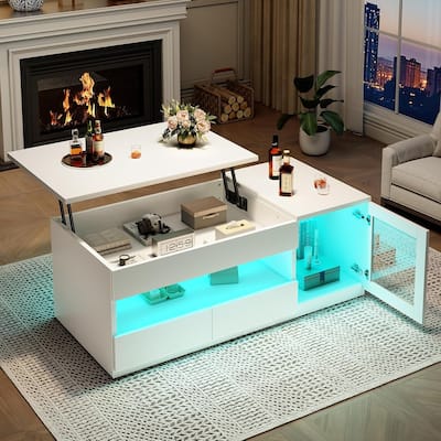 Lift Top Coffee Table 2 Drawers Glass Storage Cabinet Coffee Tables Living Room