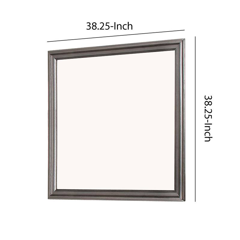 Wooden Frame Mirror with Mounting Hardware, Gray and Silver