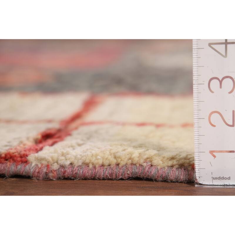 Geometric Plush Moroccan Oriental Rug Hand-Knotted Grey Wool Carpet - 7'9" x 10'5"