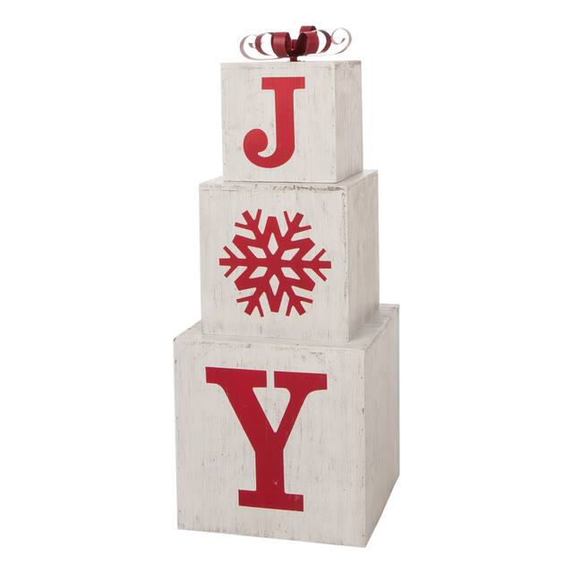 Glitzhome Wooden Nested Wording Box Decor - "JOY"