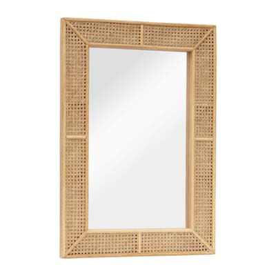 Rectangle Rattan Wall Mirror, Modern Boho Decorative Wall Mirror - Brown