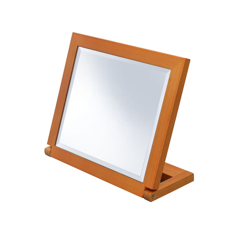 HomeRoots 8" Brown Wood Framed Freestanding Makeup Shaving Tabletop Mirror - 5.25