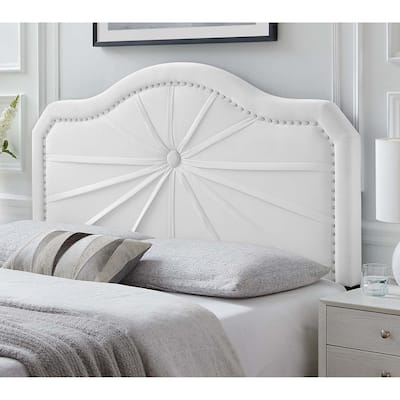 Edmond White Velvet Upholstered Full/Queen Size Headboard with Nailhead Trim