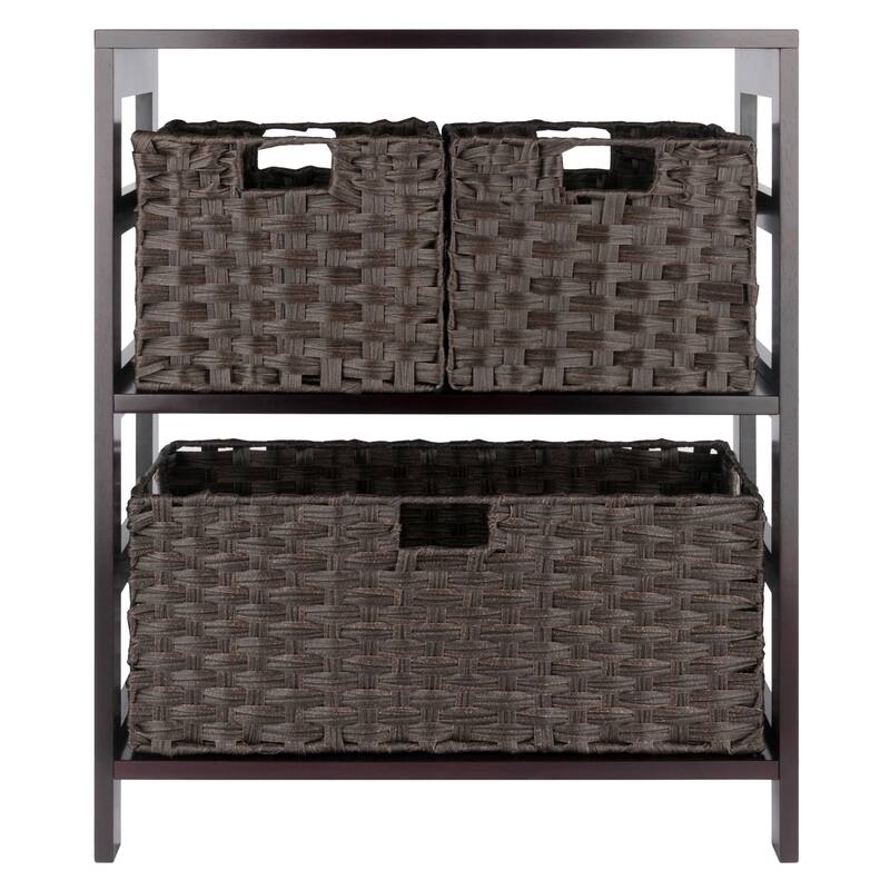 Leo 4-Pc Storage Shelf with 3 Foldable Woven Baskets, Espresso and Chocolate - 25.2 x 11.22 x 29.21 inches