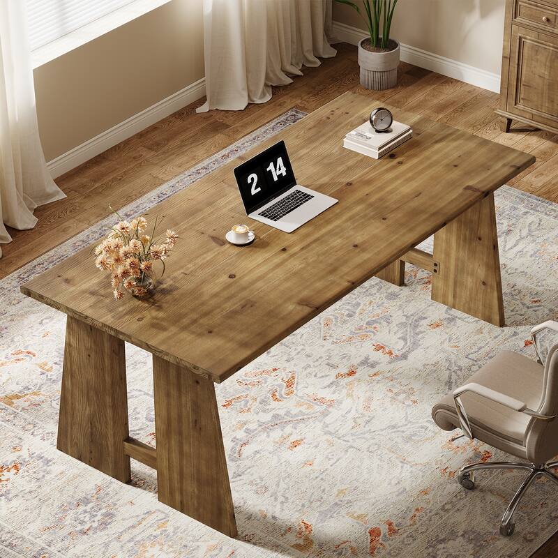 70.9-Inch Solid Wood Executive Desk with Sturdy Wooden Legs