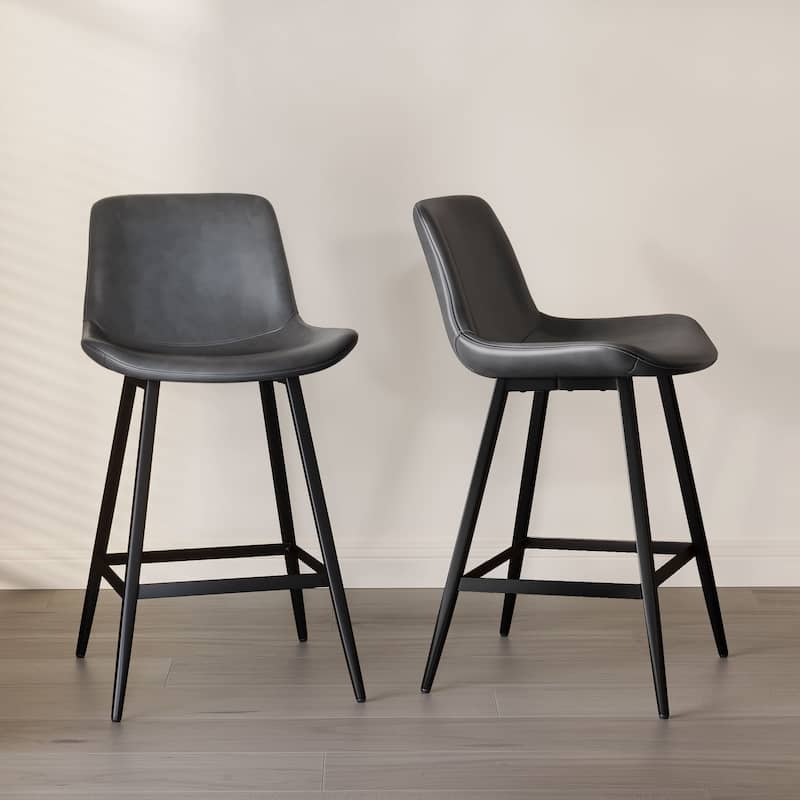 Modern Industrial Counter Stools Faux Leather Upholstered Counter Height Bar tools with Back