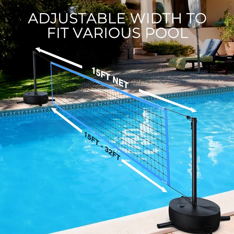 15-32 ft Pool Volleyball Net Games Set with Light and Weighted Base - N/A