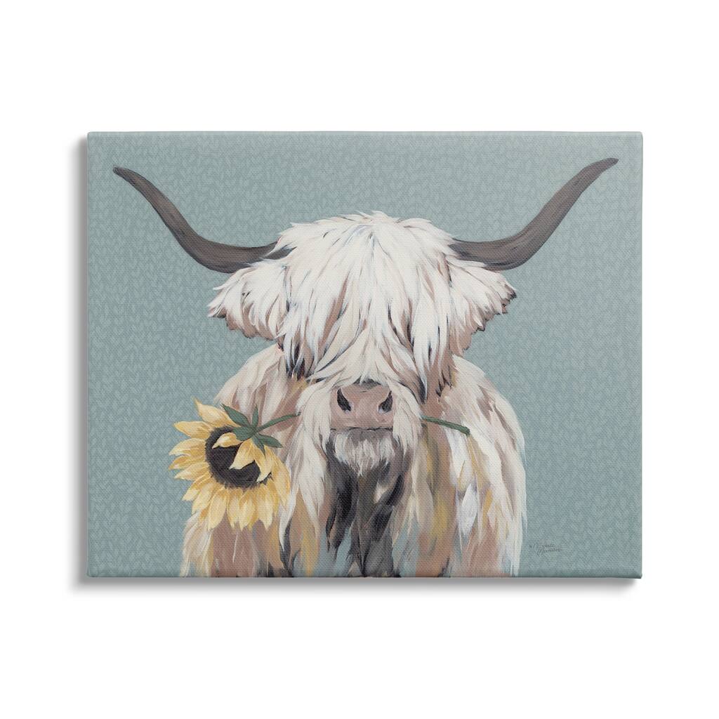 Stupell Highland Cattle Biting Sunflower Bloom Stretched Canvas Wall Art, Design by Michele Norman