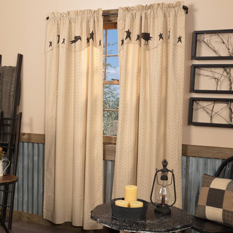 Kettle Grove Panel with Attached Applique Crow and Star Valance Set of 2 84x40 - Panel 84x40