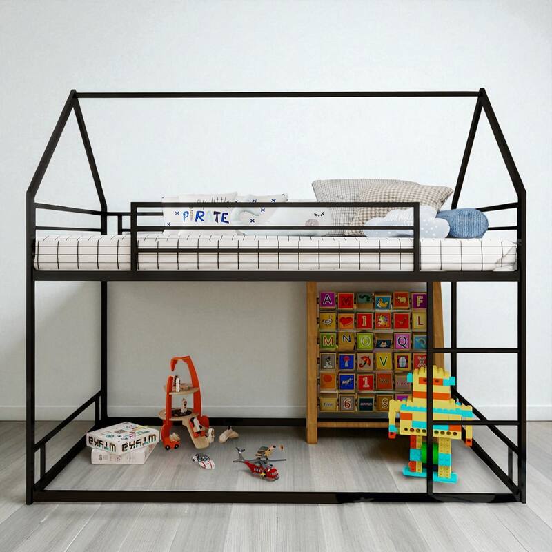 Metal Twin over Twin Bunk Bed with Ladder, Safety Guardrails, Heavy-Duty Noise-Reduced Frame, No Box Spring Needed