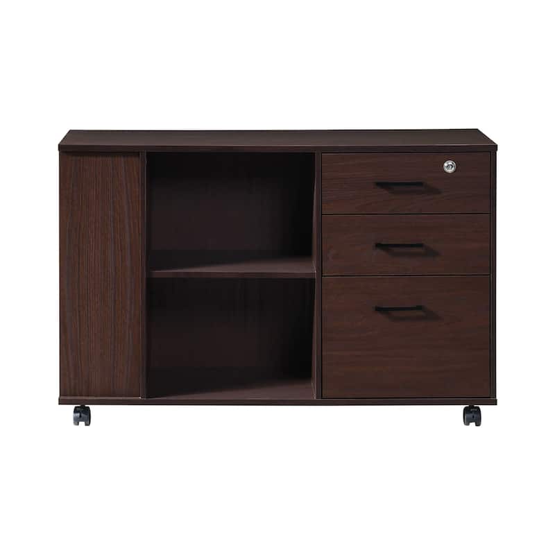 3-Drawer Wood 39.37 in. W Lateral File Cabinet - Brown