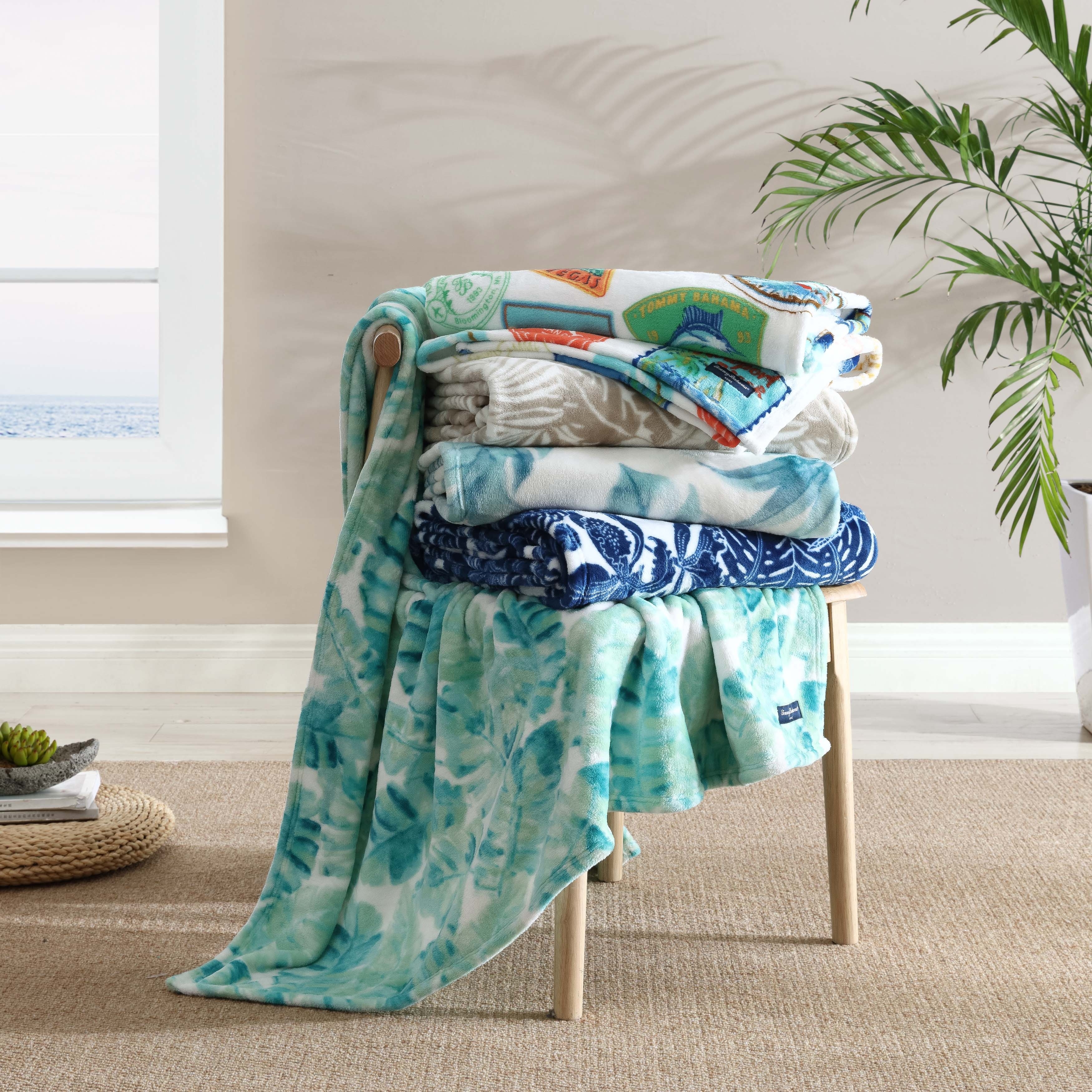 Tommy Bahama Wallpaper Leaves Castaway Ultra Soft Plush Throw
