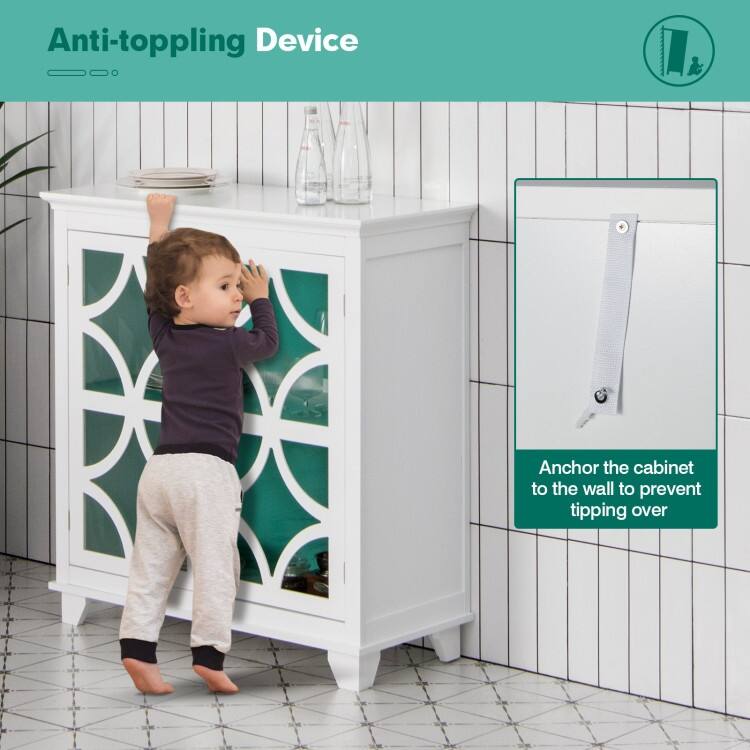 Kitchen Buffet Sideboard with Glass Doors and Adjustable Shelf - 36" x 15.5" x 38"(L x W x H)