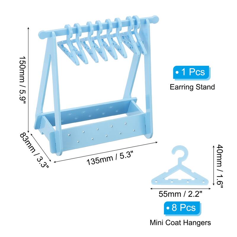 1 Set Earring Holder 8 Coat Hangers, Acrylic Earring Organizer 20 Hole - Blue