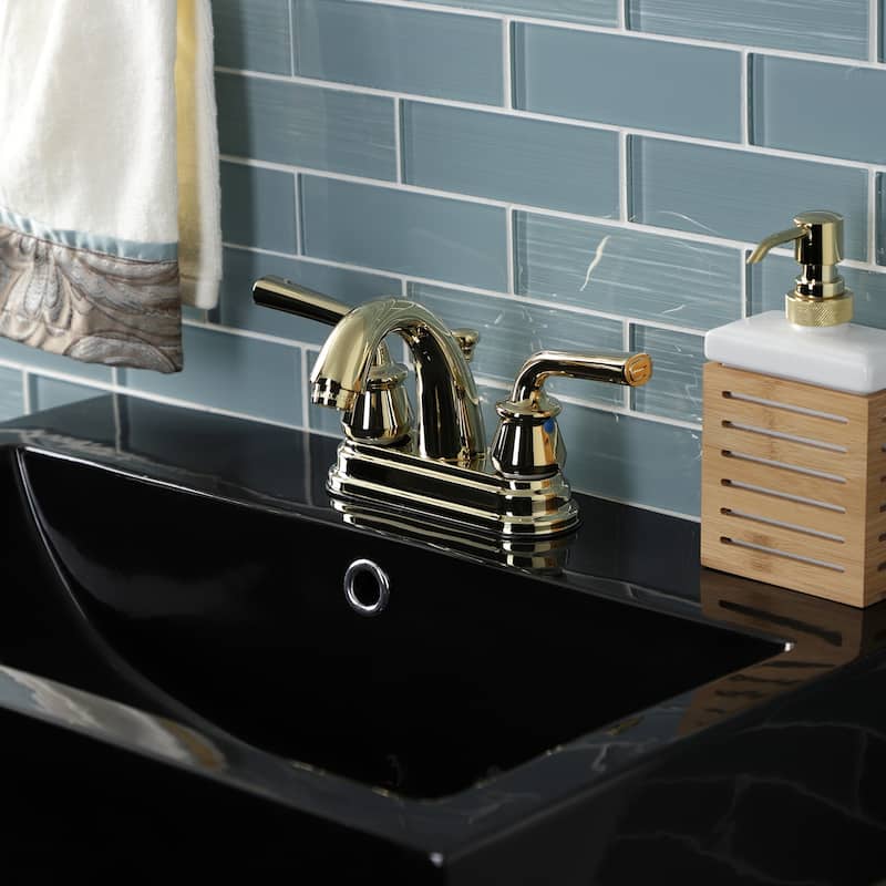 Kingston Brass Restoration Two-Handle 3-Hole Deck Mount 4" Centerset Bathroom Faucet with Plastic Pop-Up