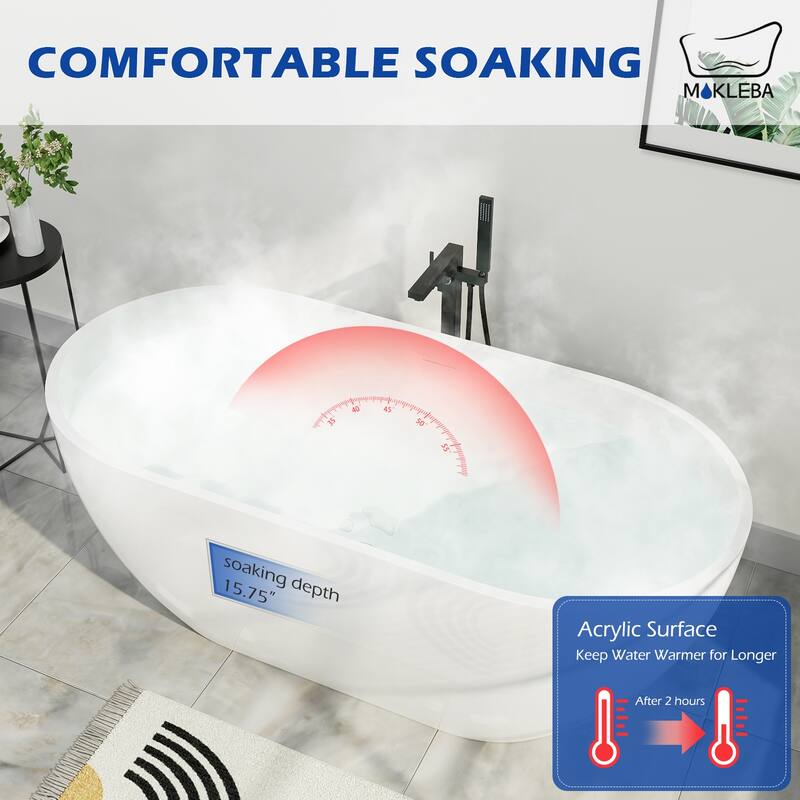 70 in. Acrylic Flatbottom Non-Whirlpool Bathtub Freestanding Soaking Center Drain in White