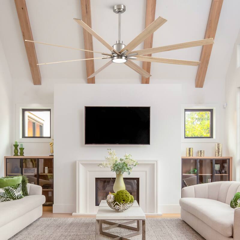 84" Oversized Large Black Walnut Solid Wood Ceiling Fan with Dimmable Led Light 8 Blades Remote Control Reversible DC Motor