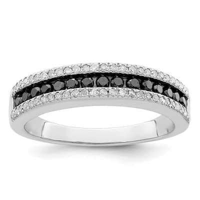 Curata 925 Sterling Silver Polished Prong set Channel set Black and White Diamond Ring