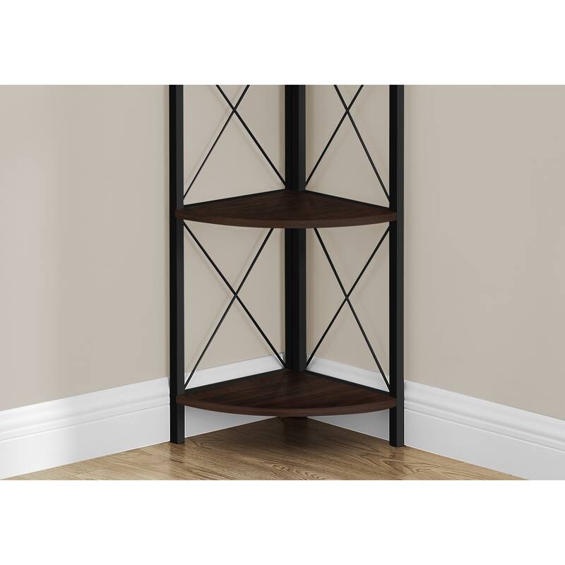 Bookshelf, Bookcase, Etagere, Corner, 4 Tier, 60"h, Office, Bedroom, Laminate, Metal, Contemporary, Modern