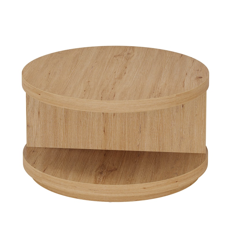 Industrial Round Coffee Table Circle Center Table with Storage Shelves