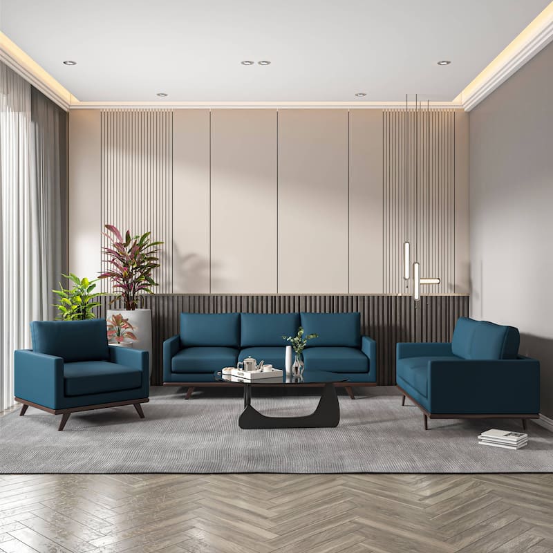 3-Piece Sofa Set Upholstered in Leather with Birch Wood Base Chester Collection